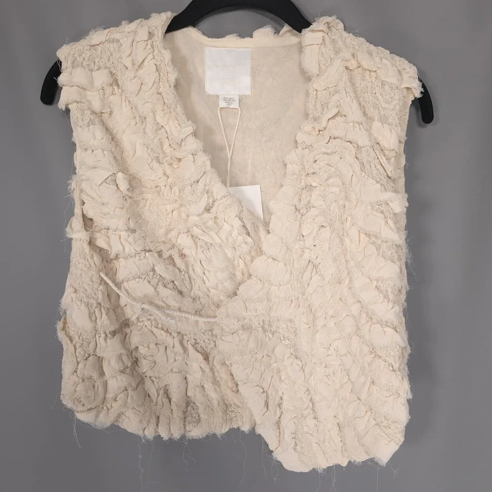 ZARA Kids Girls Girls 6-8Y Top Vest Textured Ruffle Wrap Tie Cream 7521/751/712